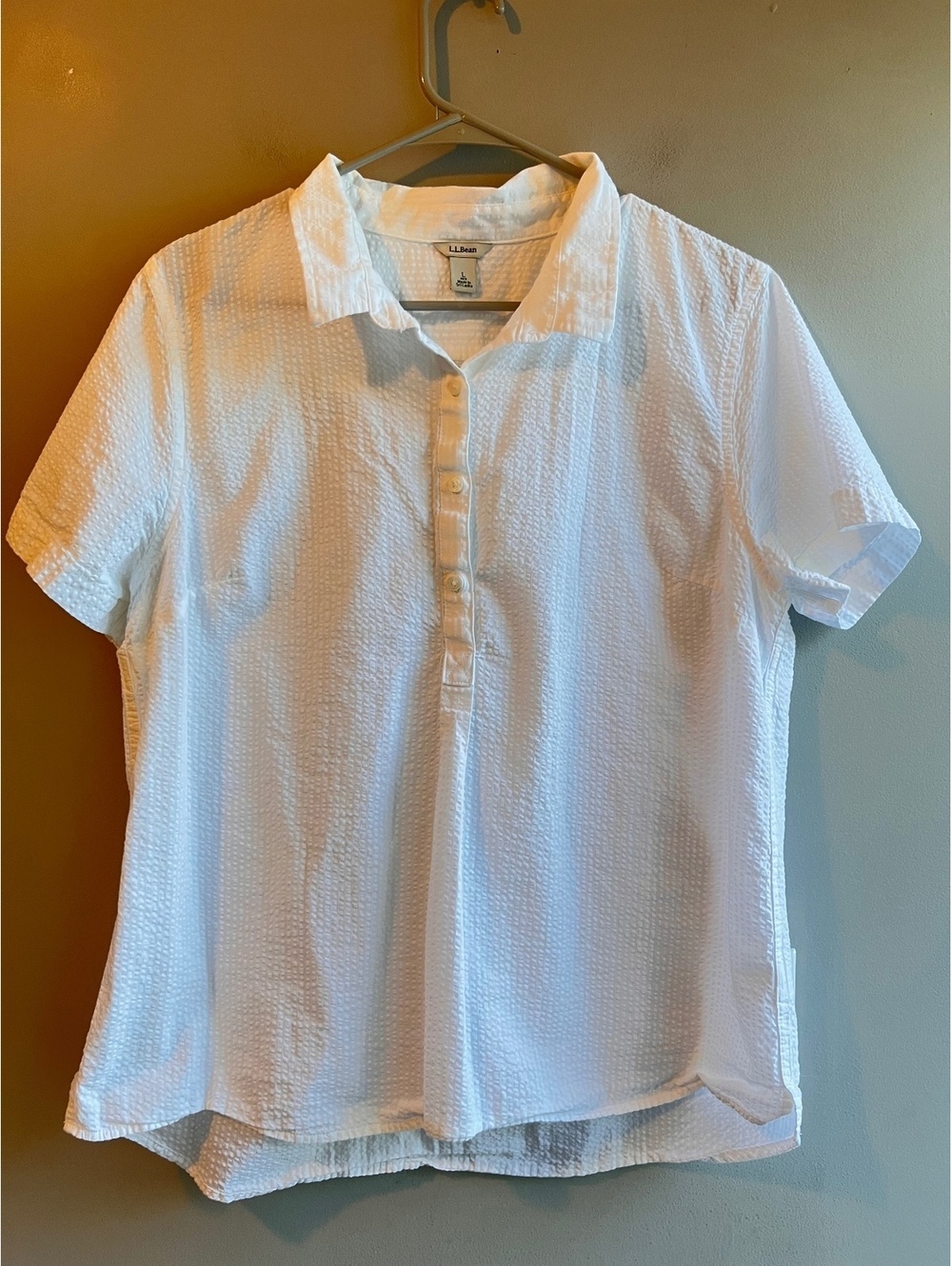 LL Bean White Seersucker Top Size Large